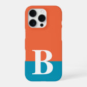 Coque iPhone 16 Pro Monogramme Monogrammé Simple Moderne Orange Bleu (Verso)