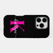 Coque iPhone 16 Pro Monogramme noir rose (Verso Horizontal)