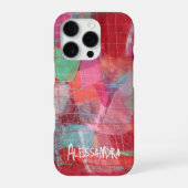 Coque iPhone 16 Pro monogramme rose rouge nom abstrait patern (Verso)