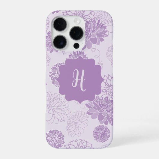 Coque iPhone 16 Pro Monogramme Violet Élégant Floral (Verso)