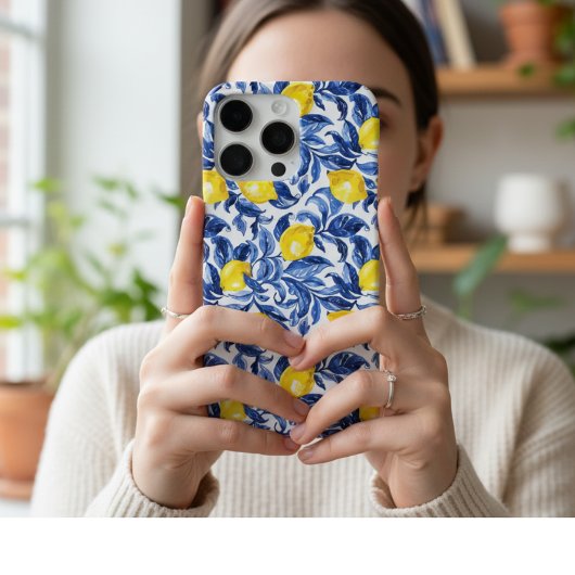 Coque iPhone 16 Pro Motif Aquarelle Citron Bleu