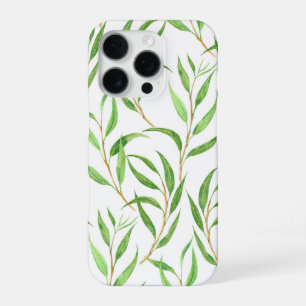 Coque iPhone 16 Pro Motif aquarelle d'eucalyptus sur fond blanc