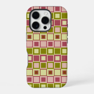 Coque iPhone 16 Pro Motif carré olive et rose