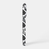 Coque iPhone 16 Pro Motif Damassé Rococo Noir sur Blanc (Côté droit)