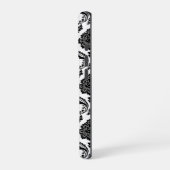 Coque iPhone 16 Pro Motif Damassé Rococo Noir sur Blanc (Côté gauche)