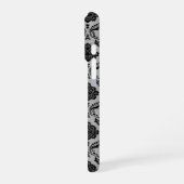 Coque iPhone 16 Pro Motif Damassé Rococo Noir sur Gris (Côté gauche)