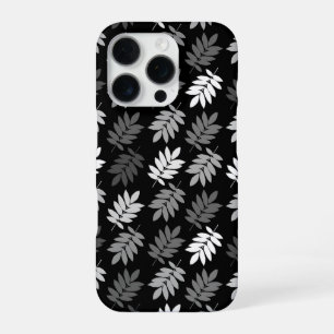 Coque iPhone 16 Pro Motif de feuille aînée noir blanc gris