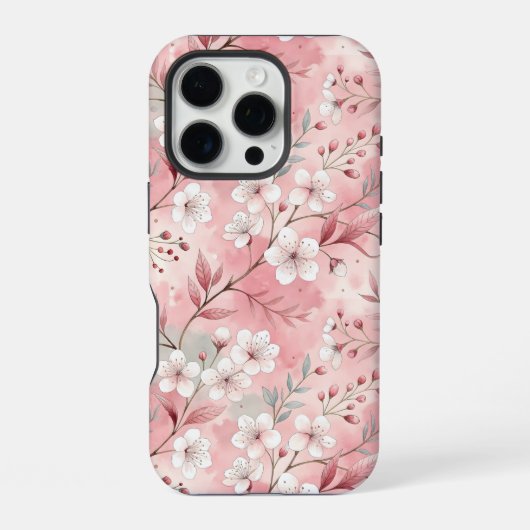 Coque iPhone 16 Pro Motif de fleurs Sakura rose (Verso)