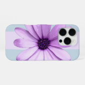 Coque iPhone 16 Pro motif de marguerite rayé bleu et violet (Verso Horizontal)
