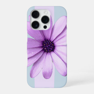 Coque iPhone 16 Pro motif de marguerite rayé bleu et violet