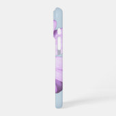 Coque iPhone 16 Pro motif de marguerite rayé bleu et violet (Côté gauche)