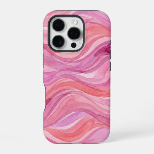 Coque iPhone 16 Pro Motif de vagues à l'aquarelle rose