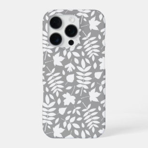 Coque iPhone 16 Pro Motif Feuille tombé blanc sur gris