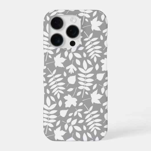 Coque iPhone 16 Pro Motif Feuille tombé blanc sur gris (Verso)