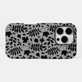 Coque iPhone 16 Pro Motif Feuille tombé noir sur gris (Verso Horizontal)