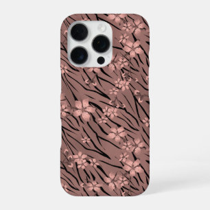 Coque iPhone 16 Pro Motif floral, marron, tigre