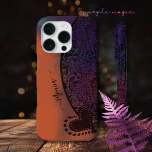 Coque iPhone 16 Pro Motif floral moderne violet orange coloré