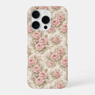 Coque iPhone 16 Pro Motif floral transparent de rose vintage élégant