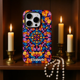 Coque iPhone 16 Pro Motif kaléidoscopique abstrait avec symétrie vive