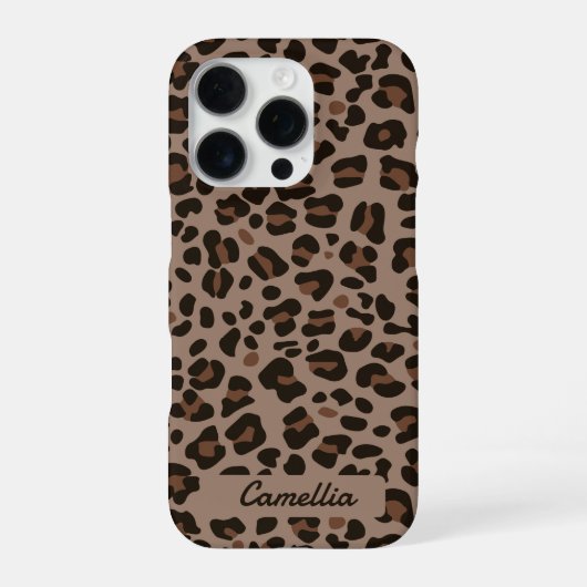 Coque iPhone 16 Pro Motif léopard marron foncé moderne (Verso)