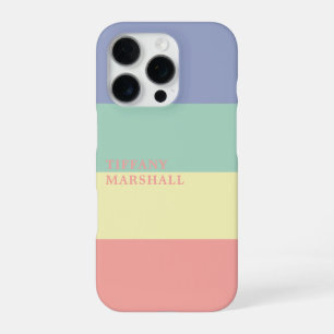 Coque iPhone 16 Pro Motif rayures bleu, vert, jaune et rose corail
