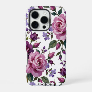 Coque iPhone 16 Pro Motif sans faille de Roses pourpres