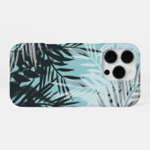 Coque iPhone 16 Pro Motif tropical noir bleu clair (Verso Horizontal)