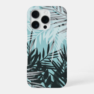 Coque iPhone 16 Pro Motif tropical noir bleu clair