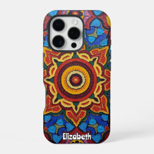 Coque iPhone 16 Pro Motifs de mandala colorés avec des fleurs symétriq