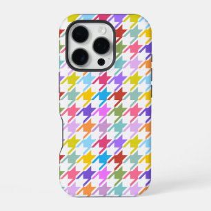 Coque iPhone 16 Pro Multicolor Houndstooth+Motif blanc