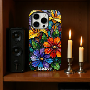 Coque iPhone 16 Pro Nature morte florale en verre coloré