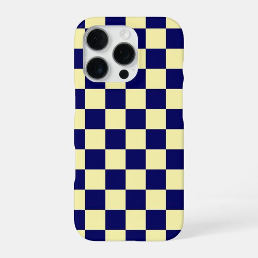 Coque iPhone 16 Pro Navy Blue and Yellow Checkerboard Pattern (Verso)