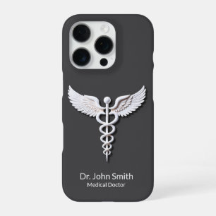 Coque iPhone 16 Pro Nettoyer blanc détaillé Caduceus Médicale gris cha