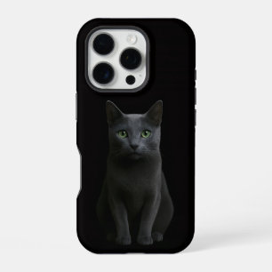 Coque iPhone 16 Pro Noir 4 Luxe iPhone 16 Pro, Chat Bleu Russe