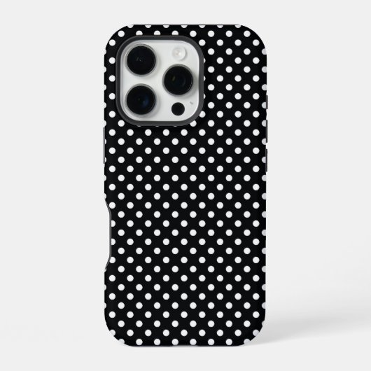 Coque iPhone 16 Pro Noir avec des pois blancs (Verso)