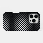 Coque iPhone 16 Pro Noir avec des pois blancs (Verso Horizontal)