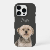 Coque iPhone 16 Pro Nom de chien moderne gris charbon et écriture (Verso)