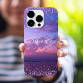 Coque iPhone 16 Pro Nom de Crépuscule Océan Pourpre Script Confettis