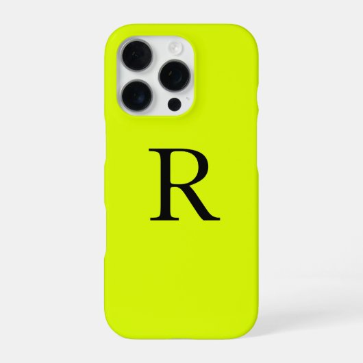 Coque iPhone 16 Pro Nom du monogramme Chartreuse jaune néon (Verso)
