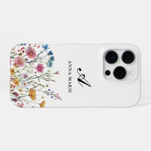 Coque iPhone 16 Pro Nom du monogramme Floral Boho Chic (Verso Horizontal)