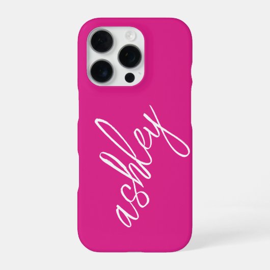 Coque iPhone 16 Pro Nom du monogramme Hot rose Modern (Verso)