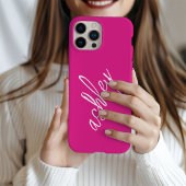 Coque iPhone 16 Pro Nom du monogramme Hot rose Modern