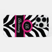 Coque iPhone 16 Pro Nom du monogramme Zebra (Verso Horizontal)