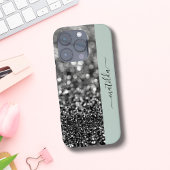 Coque iPhone 16 Pro Nom ÉDITABLE Parties scintillant Bokeh graphite &