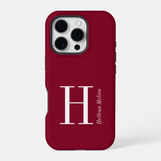 Coque iPhone 16 Pro Nom Monogramme Moderne Bourgogne (Verso)