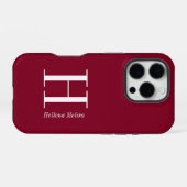 Coque iPhone 16 Pro Nom Monogramme Moderne Bourgogne (Verso Horizontal)