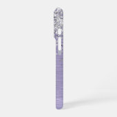 Coque iPhone 16 Pro Nom Monogramme Pailleté Argent Métal Brossé Violet (Côté gauche)