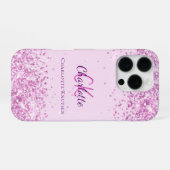 Coque iPhone 16 Pro Nom monogramme rose violet (Verso Horizontal)