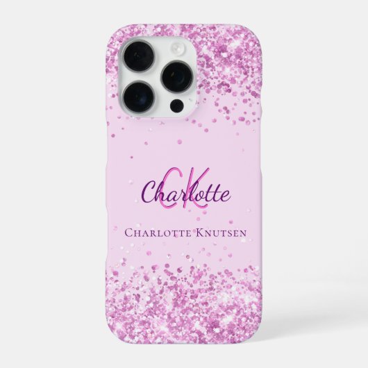 Coque iPhone 16 Pro Nom monogramme rose violet (Verso)