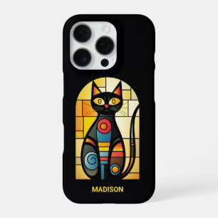 Coque iPhone 16 Pro Nom personnalisé Faux Chat en verre tendu